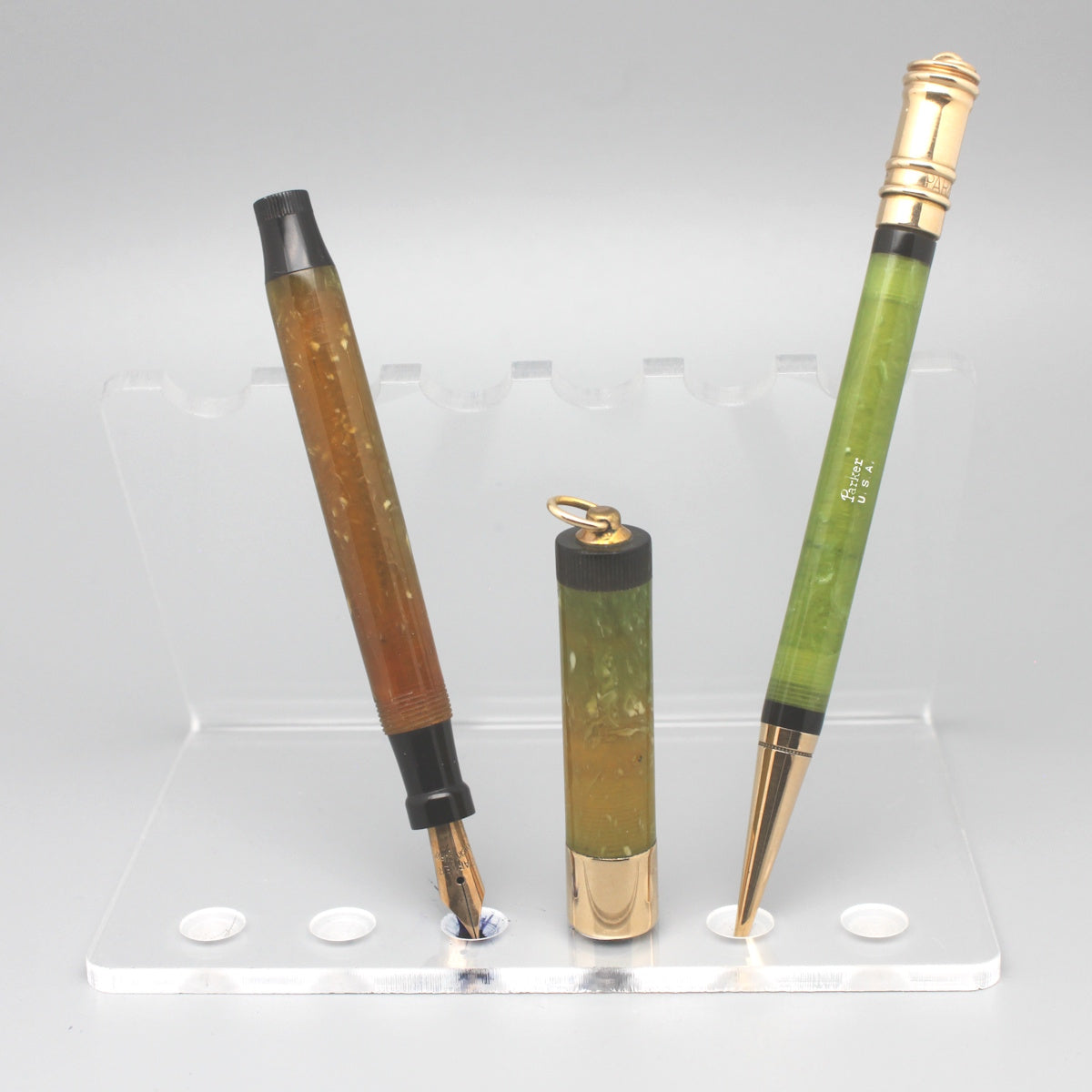 Parker Lady Duofold Set Jade Green GT Fountain pen and 1,18 pencil