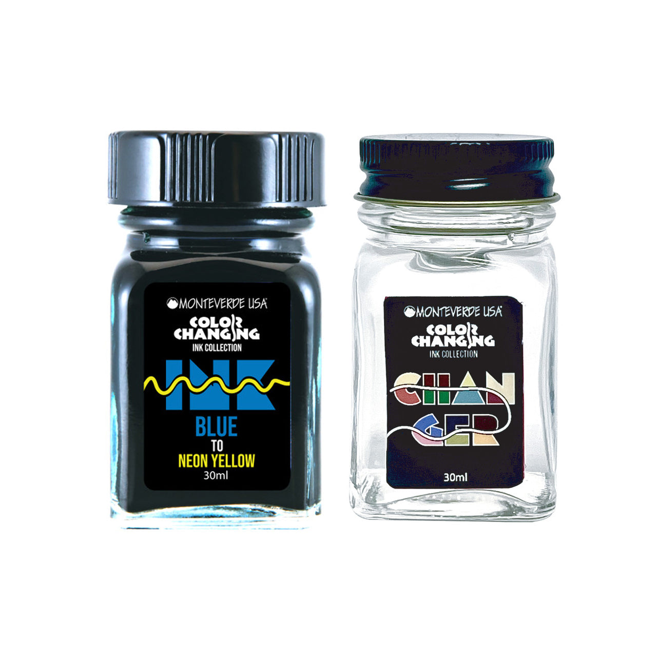 Monteverde Ink Bottle Color Changing ink + Changer Set - Blue to Neon Yellow